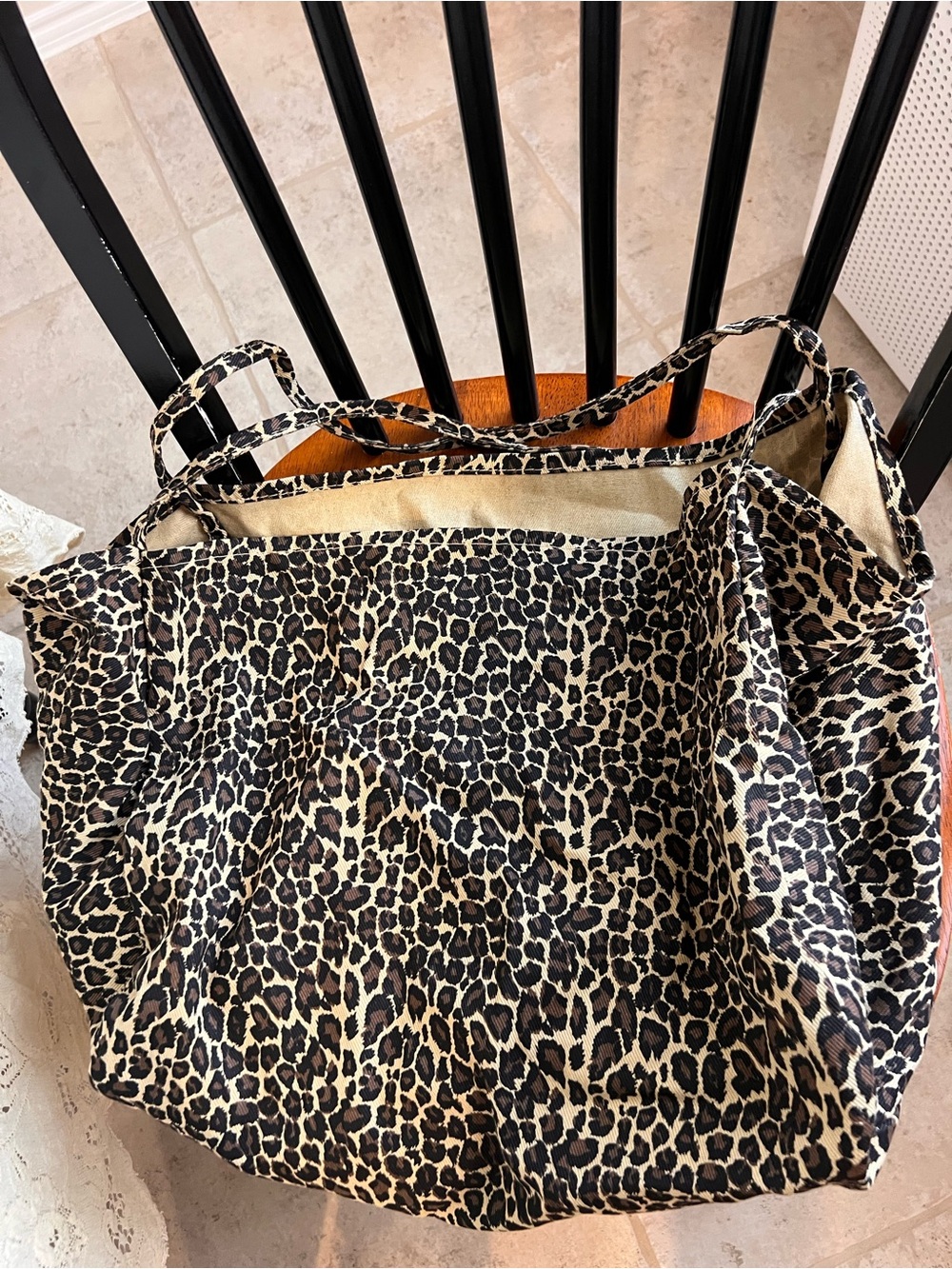 Leopard Print Canvas Tote Bag - Brown